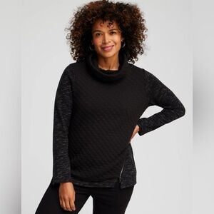 Chico’s Black French Terry Zip Hem Cowl Neck Top Size L